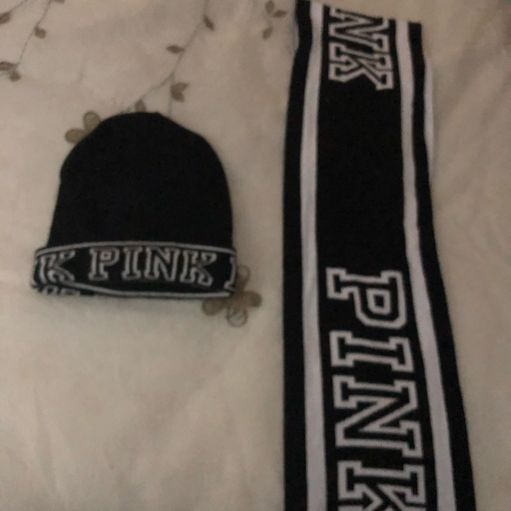 Pink Victoria Secret set of scarf and hat